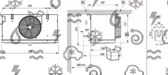 výparník ECO - Luvata GCE251E6, 1.44 kW (dT 8 st., R404) bez odtávání